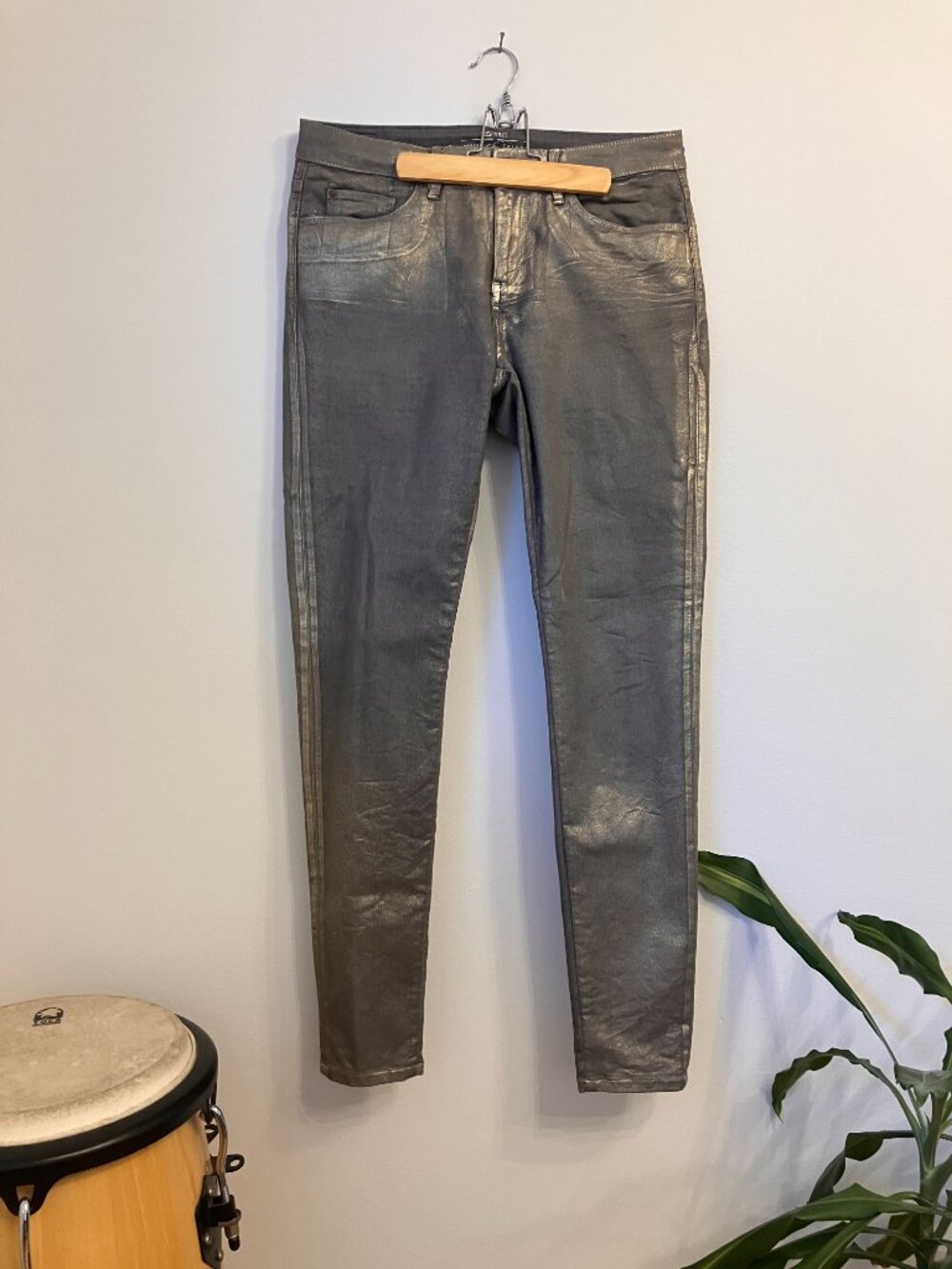 Esprit Denim Metallic Coated Skinny Jeans | Gunmetal Gold | Rock Edgy | Size 31